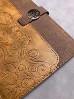 A5 notebook with multilayers of patched PU + metal tab closure